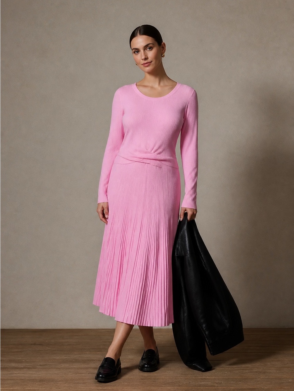 Anthropologie Long Sleeve Ribbed Midi Knit Dress, bottom dirty needs washing.